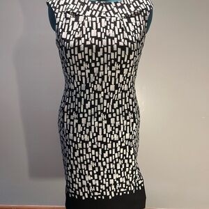 Calvin Klein Black and White Sheath Midi Dress
